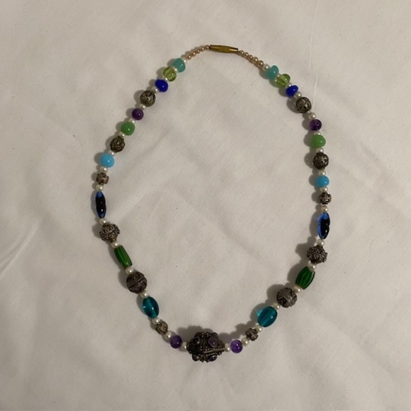 Unique Semi Precious Stones with Victorian Beads & Freshwater Pearls Necklace - Picture 4 of 5